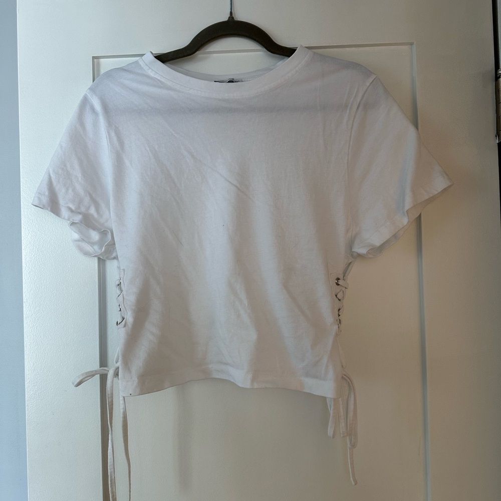 White Lace-Up Side Women Top